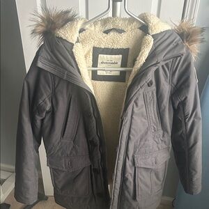Abercrombie & Fitch Kids Charcoal Jacket with Faux Fur Trim
